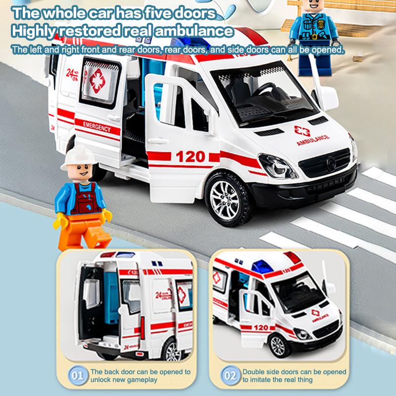 Mini Car Diecast Ambulance Fire-Truck Policecar Model Sound And Light Vehicle Simulation Collection Gifts Toys Boys
