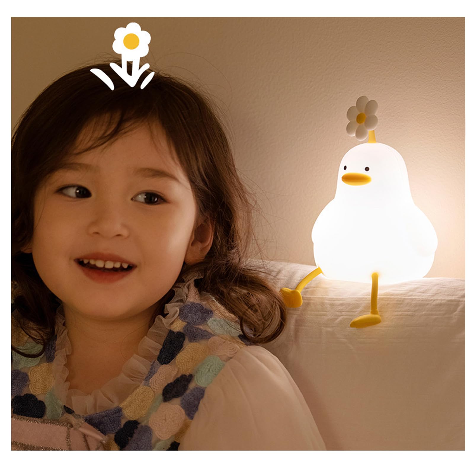 

TJT Nursing Light, Night Light, Cute Bedside Lamp with Floral Duck Design, Silicone Nursing Light with 3-Level Dimming and 30-Minute Timer (Floral