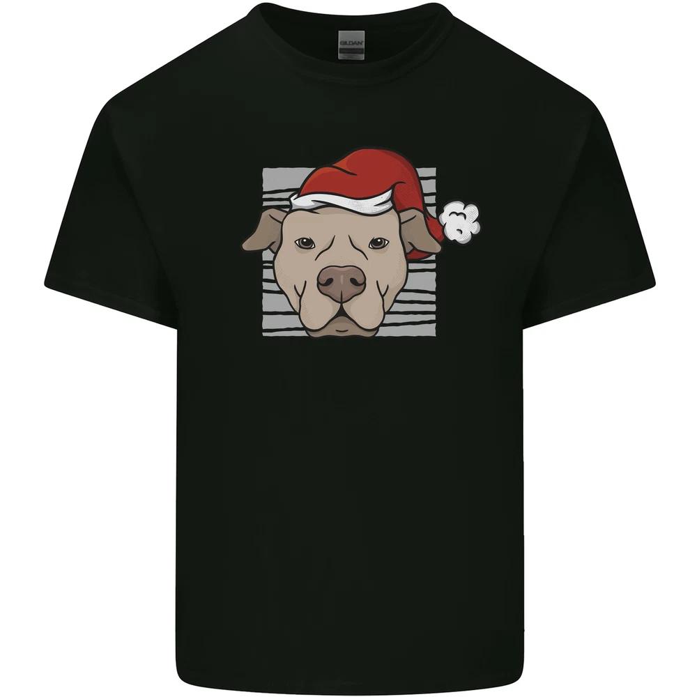 Christmas Pitbull Dog Wearing Xmas Hat Unisexs Light Cotton TShirt S