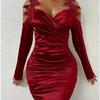 2025 Elegant Lace Satin Bodycon Dress with Pleated Skirt for Spring and Autumn