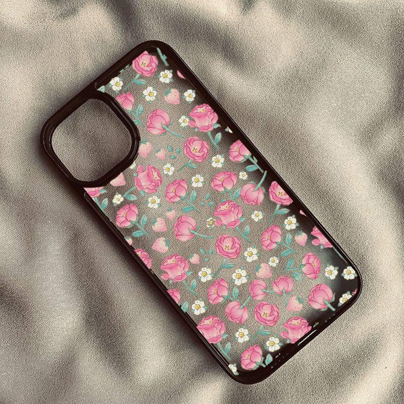 Rose Flower Phone Case For iPhone 14 15 13 12 11 Pro Max X XS XR 7 8Plus INS Korean Cute Pink Poise Rosie Shockproof Hard Cover