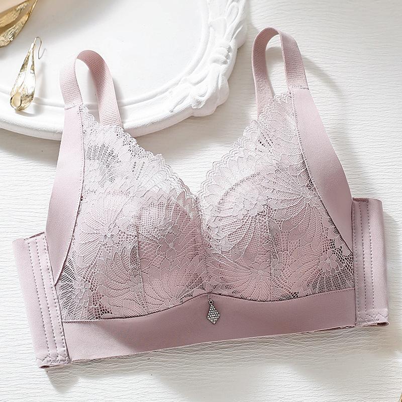 New High-end Lace Soft Breast Adjustment Bra Cover Gathers Steel-free Mulberry Silk