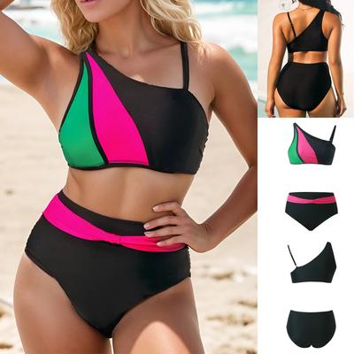 Bikini 2024 da donna sexy con spalle scoperte biquini con cuciture a tre colori costume da bagno separato irregolare per ragazze adolescenti