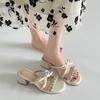 Silver thick heel one-word slippers women's summer wear fairy wind cool slippers