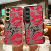 Rote Lippen Muster Slim Stoßfest Matte Hülle Für Samsung S25 Ultra S24 FE S23 S22 A16 A56 A55 A36 A26 A15 A35 Linsenschutz Transparente Handyhülle