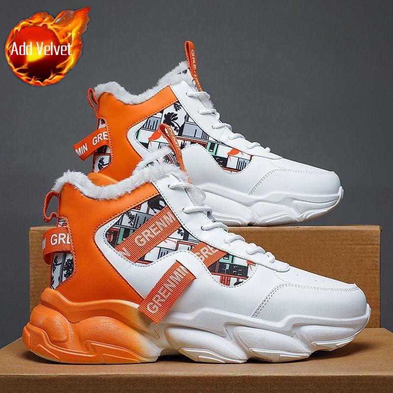 Youth Student Men's Winter Fleece Lined Thickened High Top Sneakers Trendy Lace Up Versatile Basketball Running Fashion Shoes