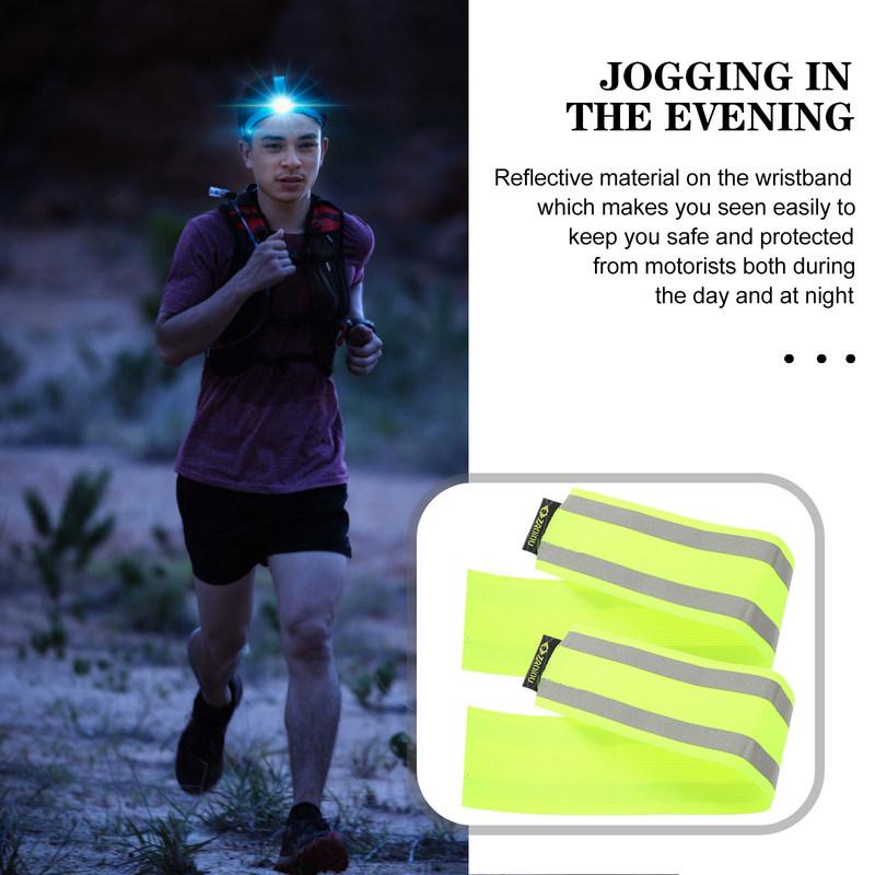 2 Stück Reflektierender Beinriemen Outdoor Sicherheitsband Verstellbares Lauf-Handgelenkband Hohe Sichtbarkeit Fluoreszierende Armbänder Radfahren