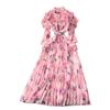 French Style Fancy Print Chiffon Dress Women's Ruffles Patchwork Waist-Slimming Slim Looking Elegant Elegance Pleated Dress