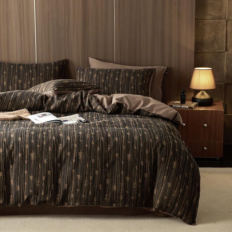 Egytian Cotton Chevron Bronze Fluid Bedding Set Fitted Sheet DUVET COVER PILLOW CASE Europe Double Full King Size Bed Linen Set