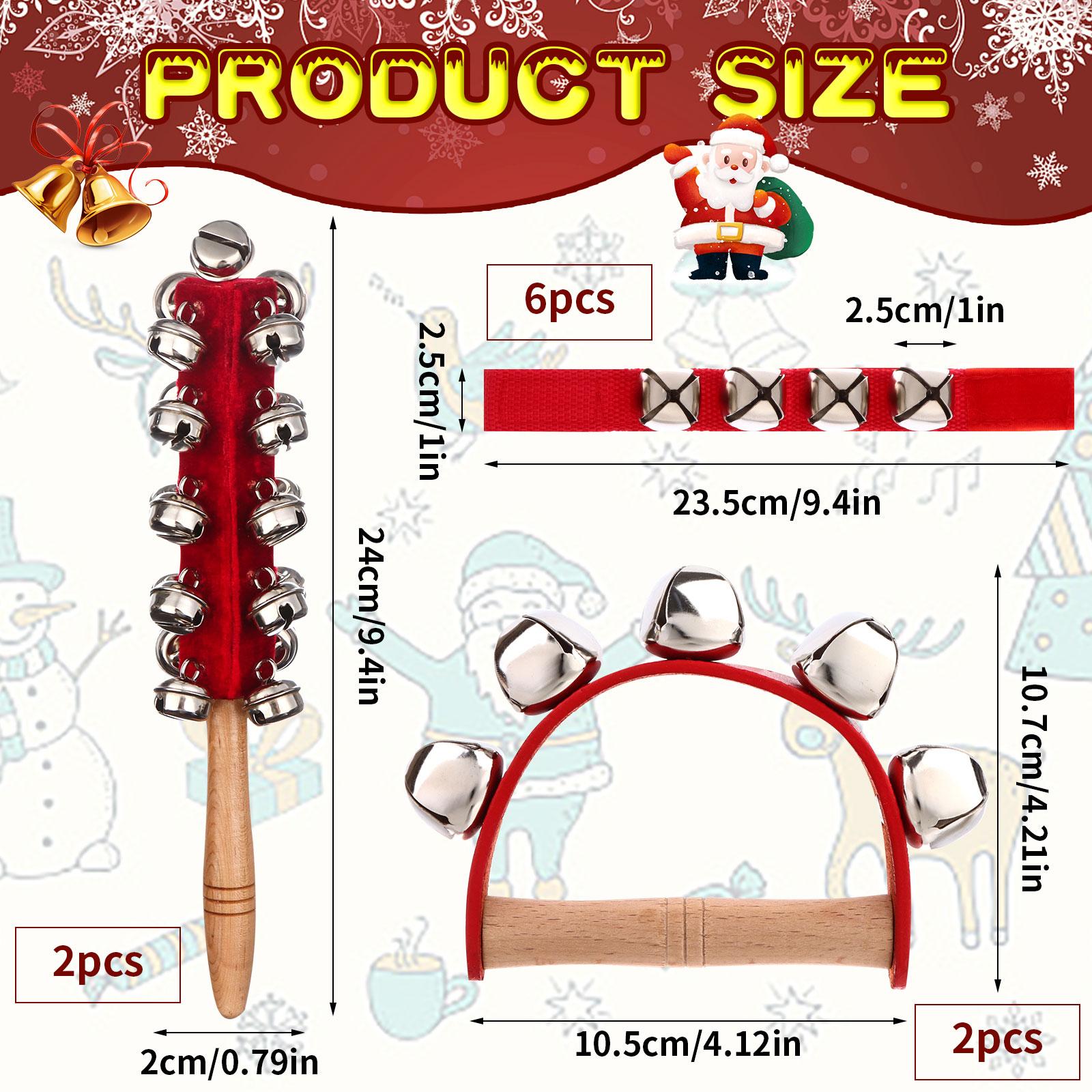 

10Pcs Christmas Handle Jingle Bells Red Wooden Handle Bells Jingle Shaker Sleigh Bell Wrist Bells Musical Rhythm Toys For Party