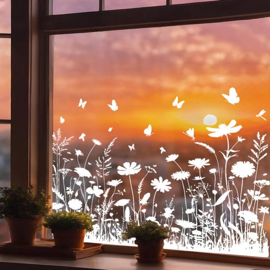 Fensteraufkleber Frühling Garten Design Doppelseitige Sichtbarkeit Elektrostatische Haftung Glasaufkleber Heim- und Geschäftsfensterdekoration