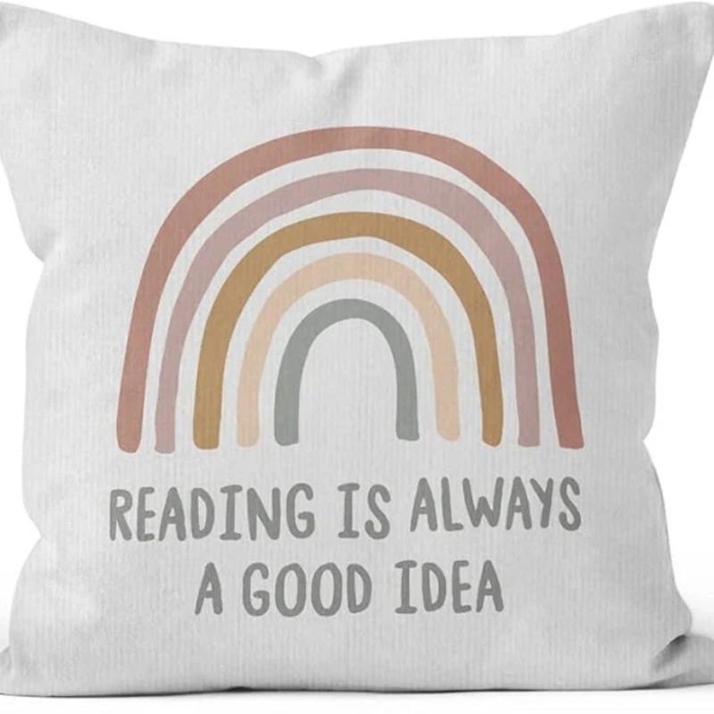 Letter Printt Decorative Pillowcase Throw Cushion Cover Reading Corner Classroom Kids Room Nursery Home Sofa Pillow Covers Decor