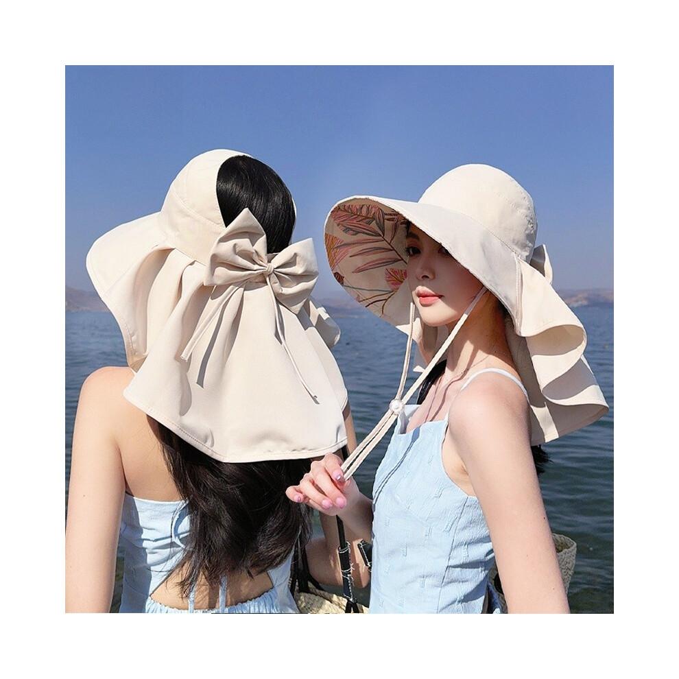 (Khaki)Summer Sun Hat Bow Decoration Outdoor Fashion Sunshade Leisure Hat Fishermans