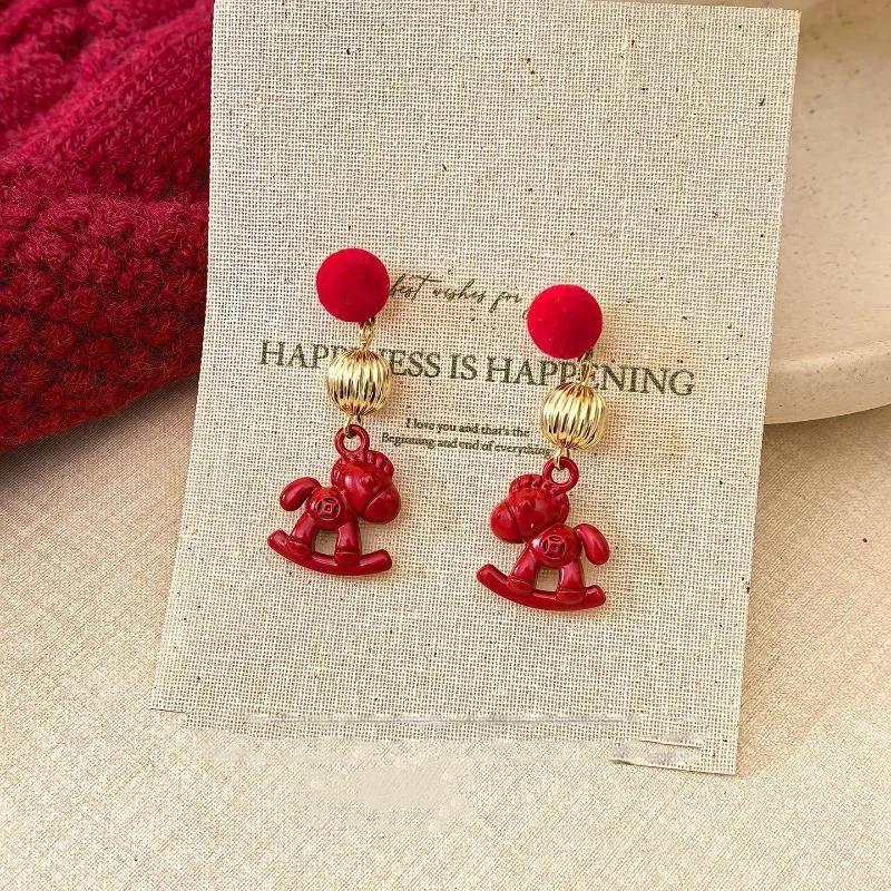 Einfache Elegante Rote Pferdeohrringe Koreanisch Niedlich Süß Neujahrs Rot Ohrringe Ohrstecker Schmuckaccessoires Neujahrsgeschenke