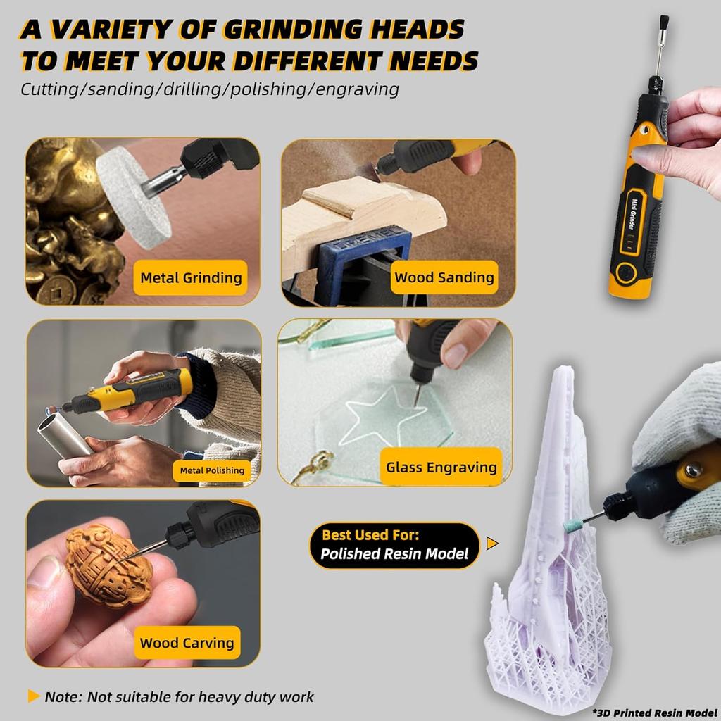 Resin Drill 3D Printed Resin Cured Sanding and Polishing Tool Kit, Mini Type-C Cordless Electric Rotary Sander with 57 Attachments for Drilling