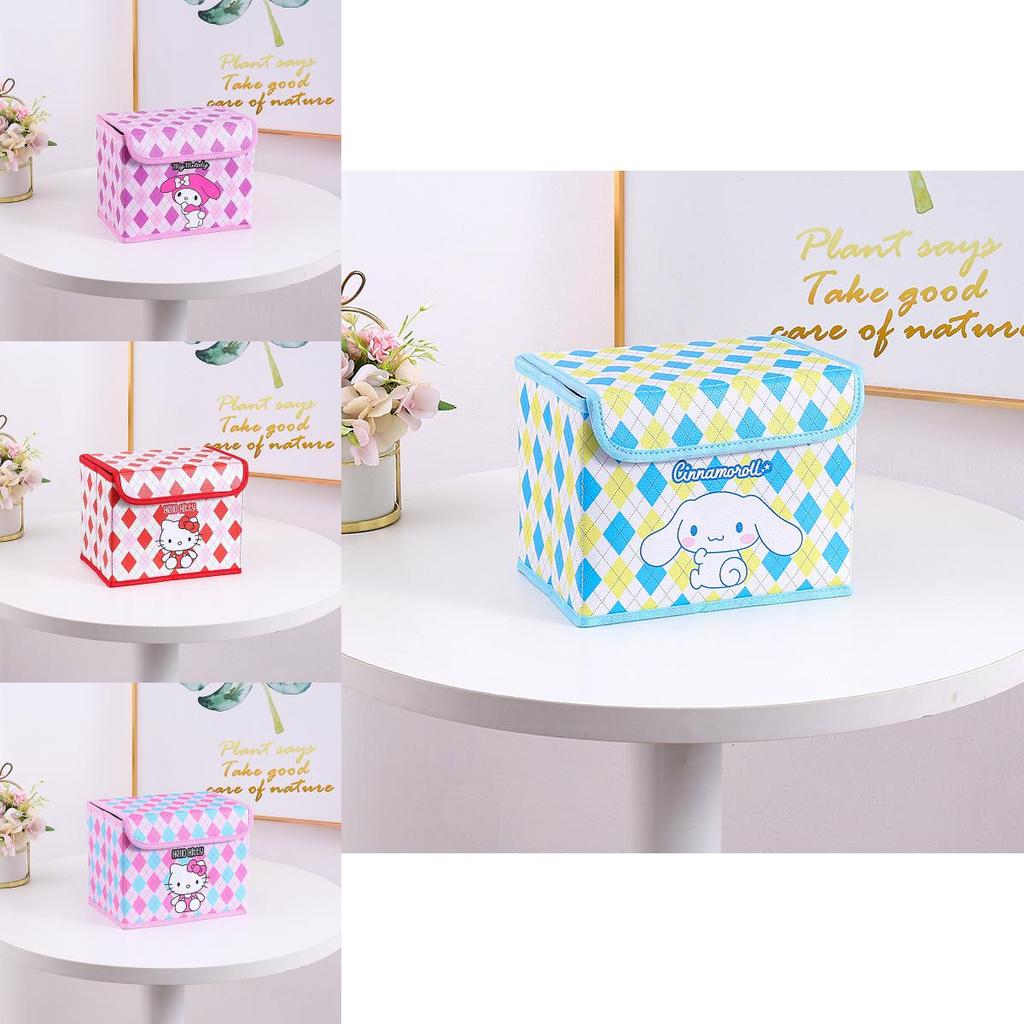 Hello Kitty Kuromi Cinnamoroll Melody Gittermuster Faltbare Klapp-Aufbewahrungsbox für Büro und Schlafzimmer