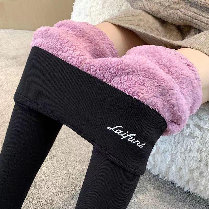 Plus Size Women's Fleece Lined Ribbed Leggings Thermal Warm Winter Tights High Waist Thick Velvet Pants for Cold Weather