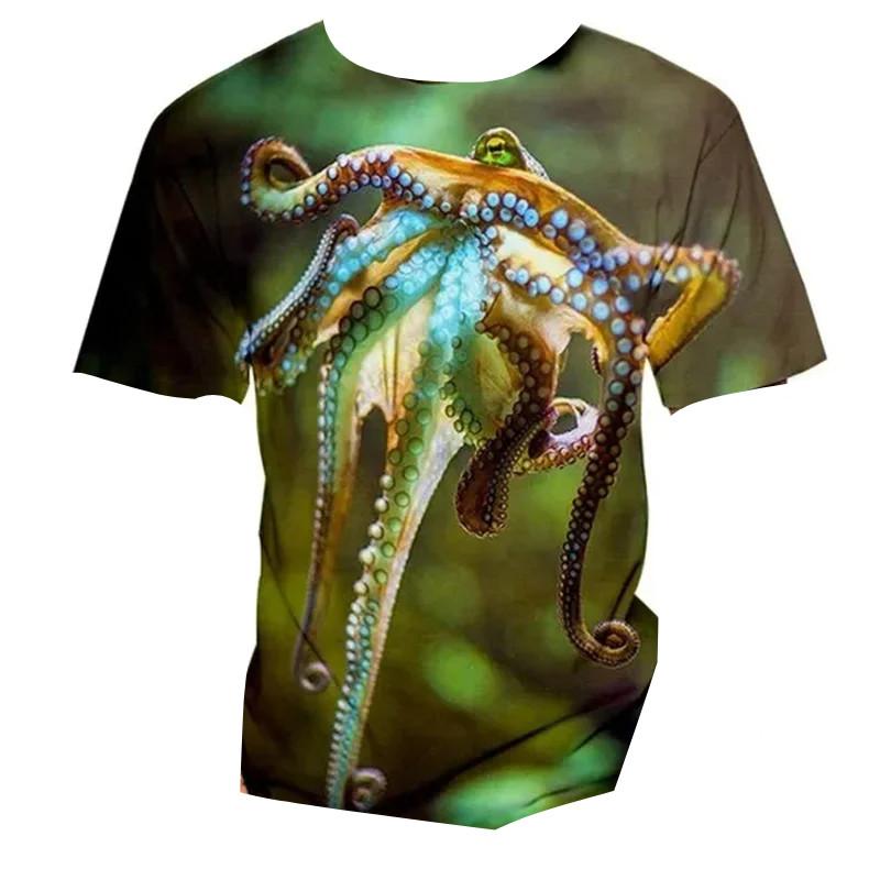 Funny Marine Life Sea Animal 3D Print Kids Round Neck Short Sleeve Tee Loose Outdoor Daily Play Outfit