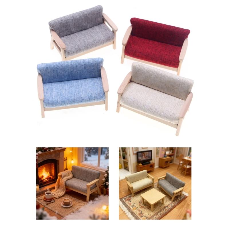 Dollhouses Loveseat Single Sofa Couch Handcrafted Miniature Decors For DIY Toy House Accessories