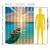 Sunset Sea View Boat Bathroom Curtain Hooks Included Waterproof Fabric For Tub Suitable For Wet And Dry Separation Easy-Clean
