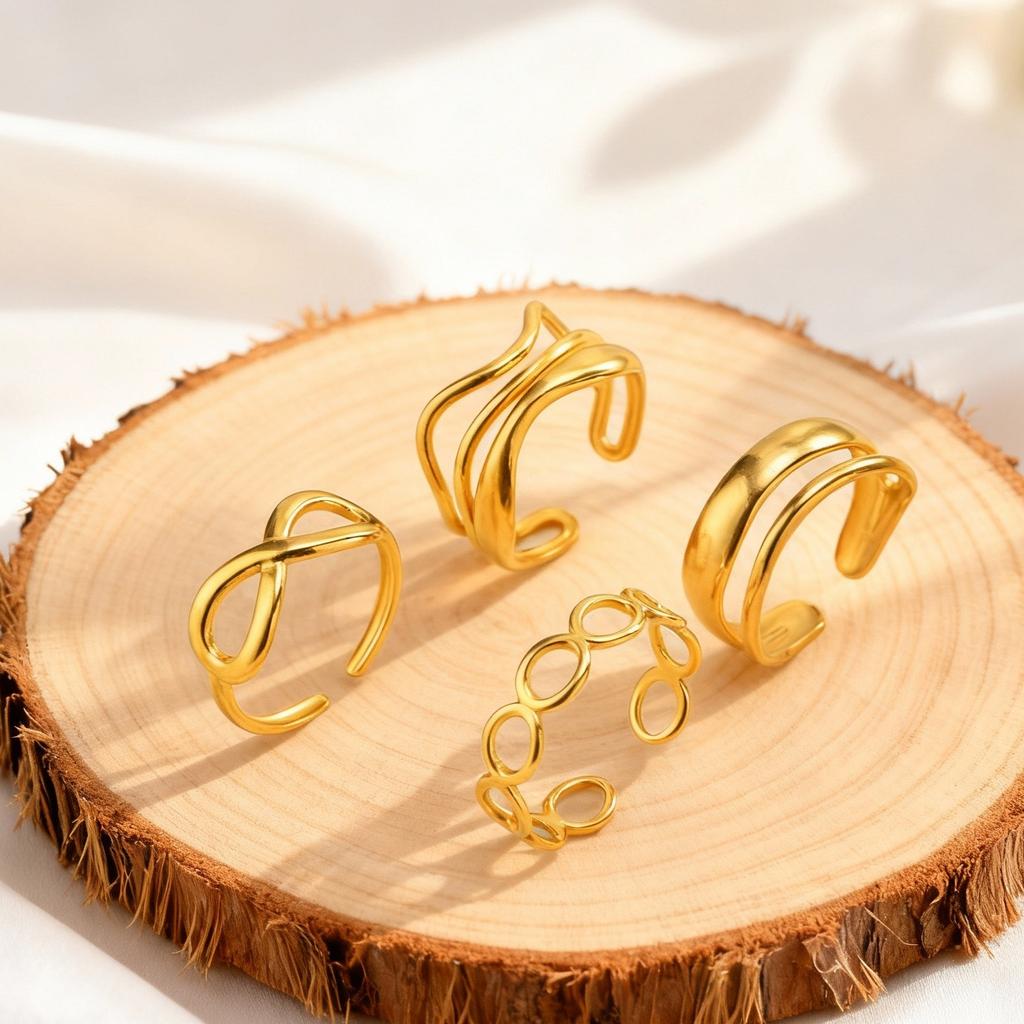 Stainless Steel Geometric Ring for Women Hollow Infinity Opening Rings 18K Gold Plated Jewelry Gift