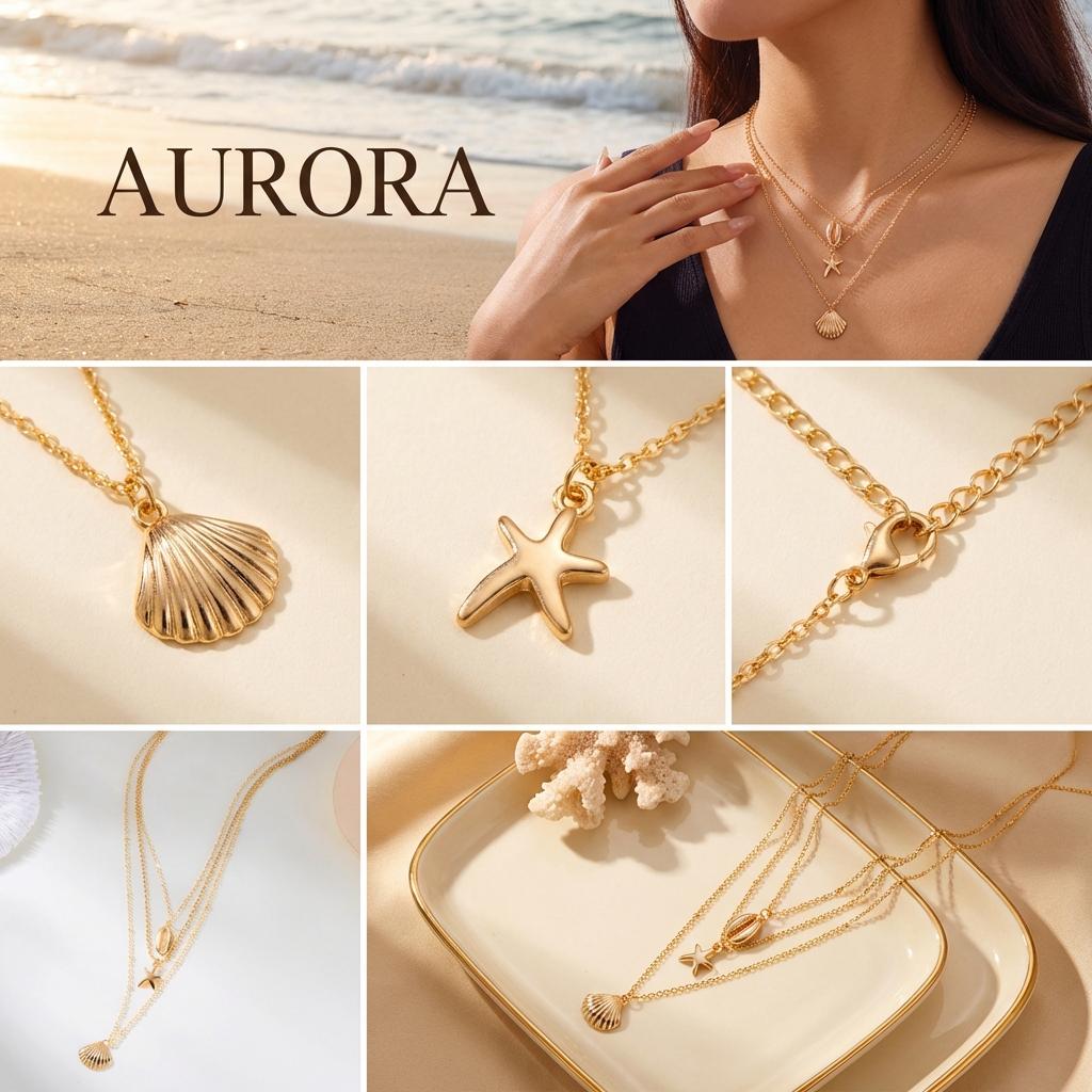Bohemian Summer Starfish Shell Pearl Pendant Necklace for Women Trendy Gold Color Layered Chain Choker Beach Party Jewelry Gifts