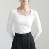 Women's Square Neck Long Sleeve T-Shirt Slim Fit Solid Cotton Casual Basic Undershirt Autumn Commuter Top