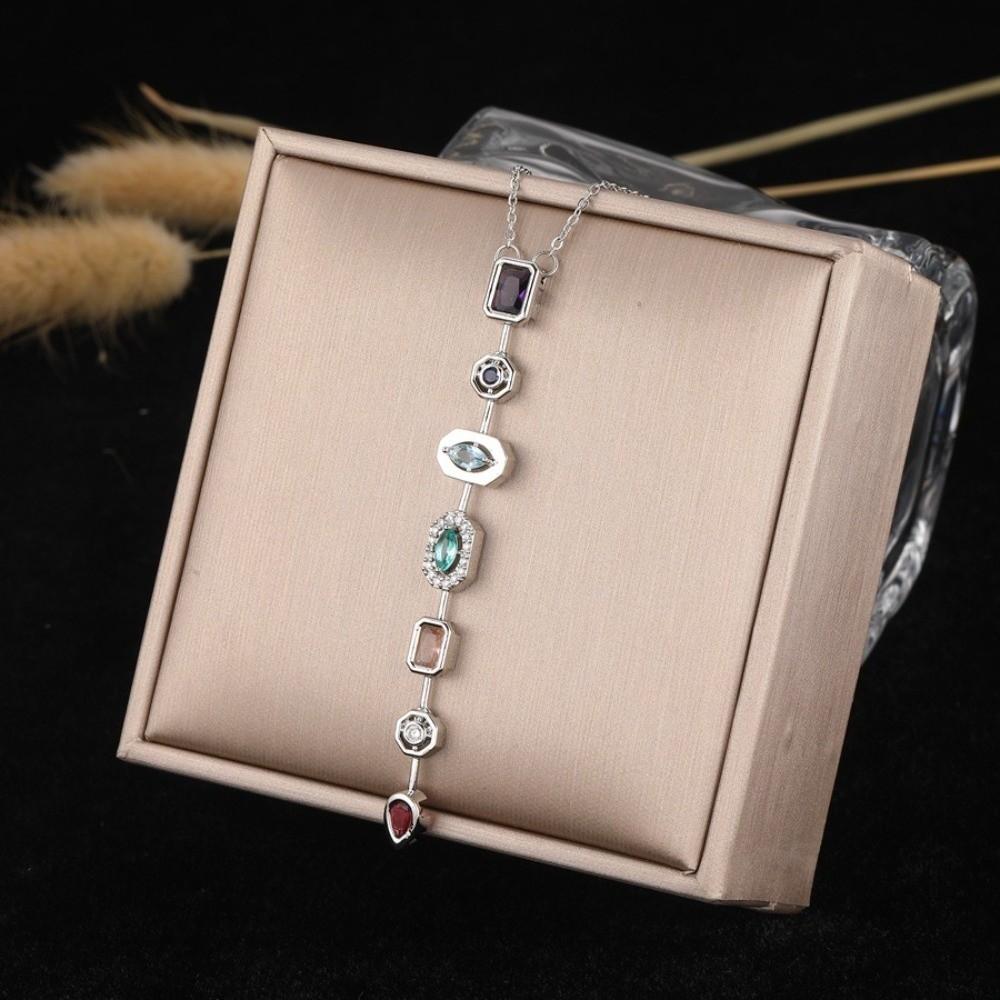 Colorful Zircon Collarbone Chain Irregular Crystal Long Tassel Necklace  Jewelry Accessories