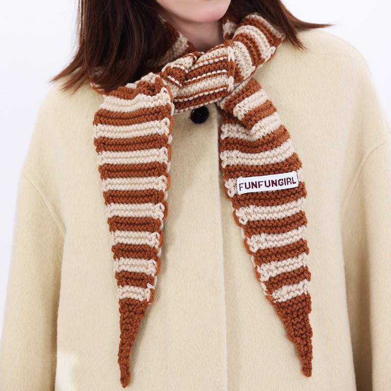 Korean Knitted Wool Blend Striped Triangle Scarf Winter Warm Shawl Women
