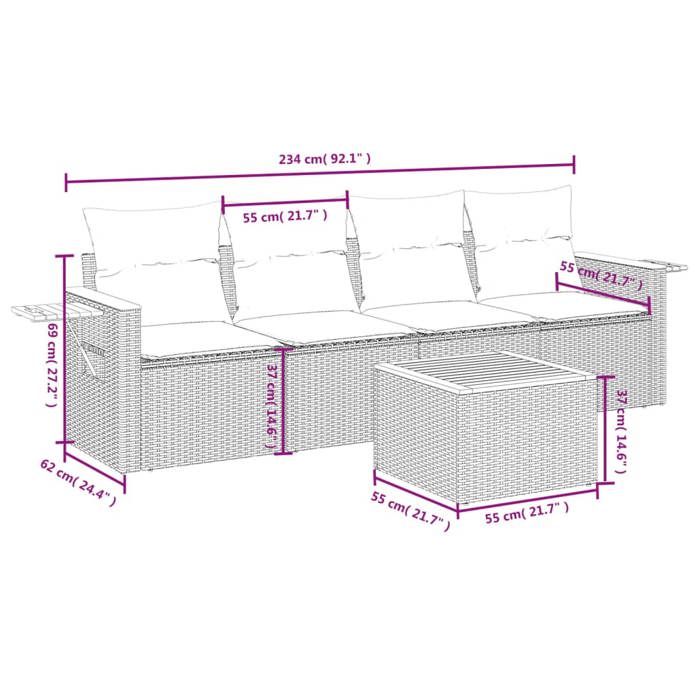 VidaXL Garden Lounge Set with Cushions 5 Pcs, Patio Sofas, Patio Furniture Set, Outdoor Furniture, Black 3226616