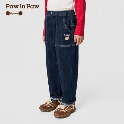PawinPaw High Color Fastness Cartoon Bear Boys' Denim Jeans, 2025 Autumn Collection