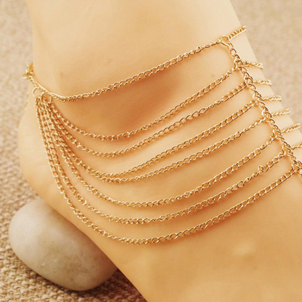 Women Toe Anklet Multilayers Alloy Anklet Chain Girls Beach Pool Party Jewelry