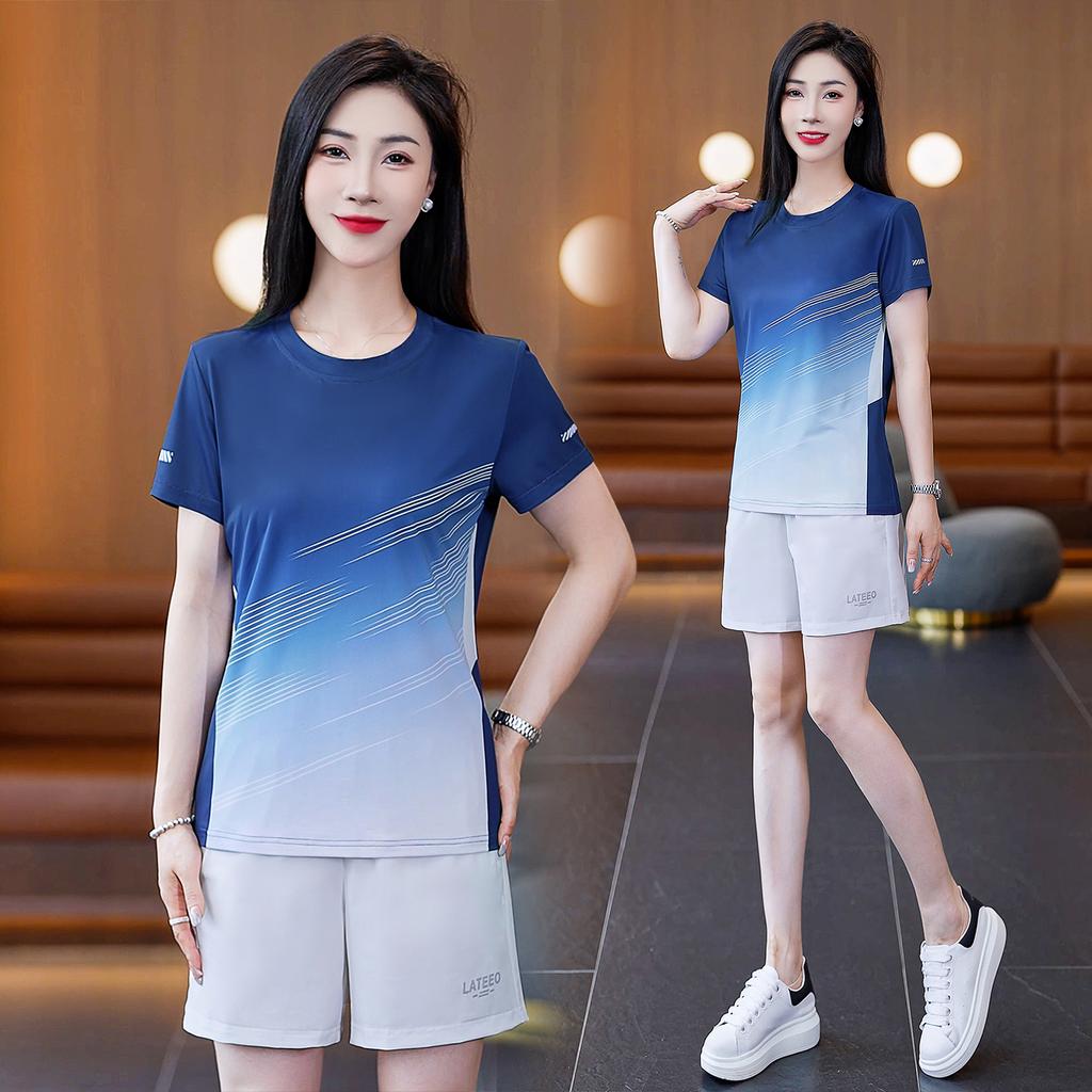 Conjunto Esportivo de Manga Curta Verão Solto Casual Conjunto de Duas Peças