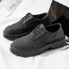 Fashion Men Black Canvas Thick Soled Oxford Shoes Lace Up Thick Soled Casual Shoes Retro Streetwear Style Designer Shoes 2025 Slippers