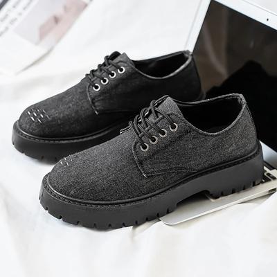 Men Black Canvas Thick Soled Oxford Shoes Lace Up Thick Soled Casual Shoes Retro Streetwear Style Designer Shoes 2025 Slippers