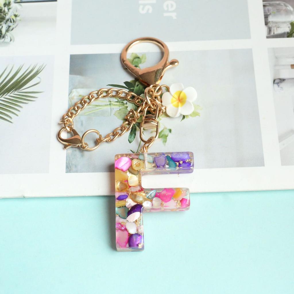 Dried Flower Letter Crystal Epoxy English Pendant Women'S Bag Key Chain