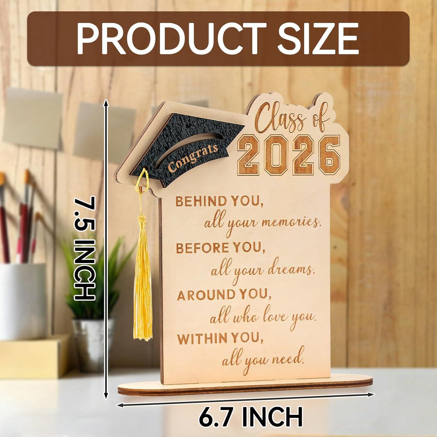 

2026 Graduation Season Wooden Photo Frame Tabletop Ornament with Bracket Graduation Quotation Wooden Plate Tabletop Decoration