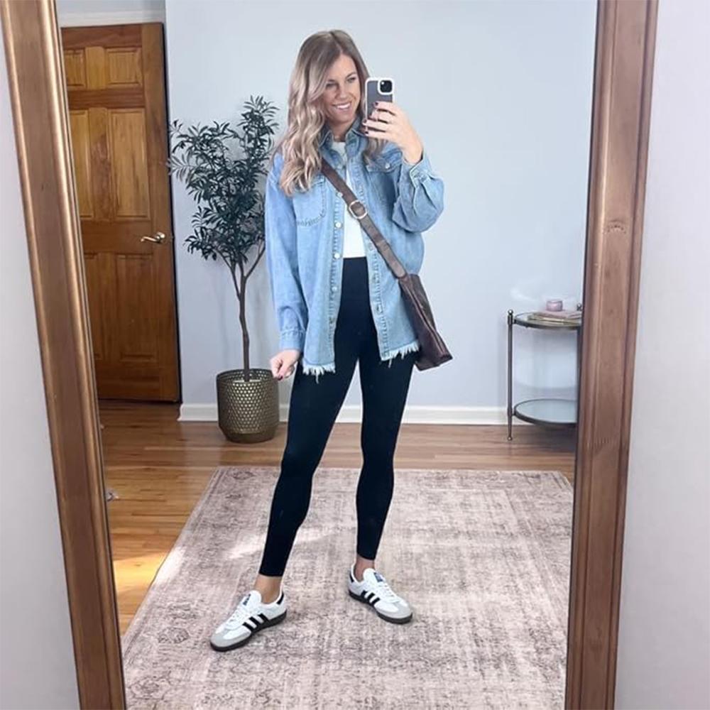 Dámská nadměrná džínová bunda ležérní džínové košile s dlouhým rukávem distressed džínová bunda podzimní outfity