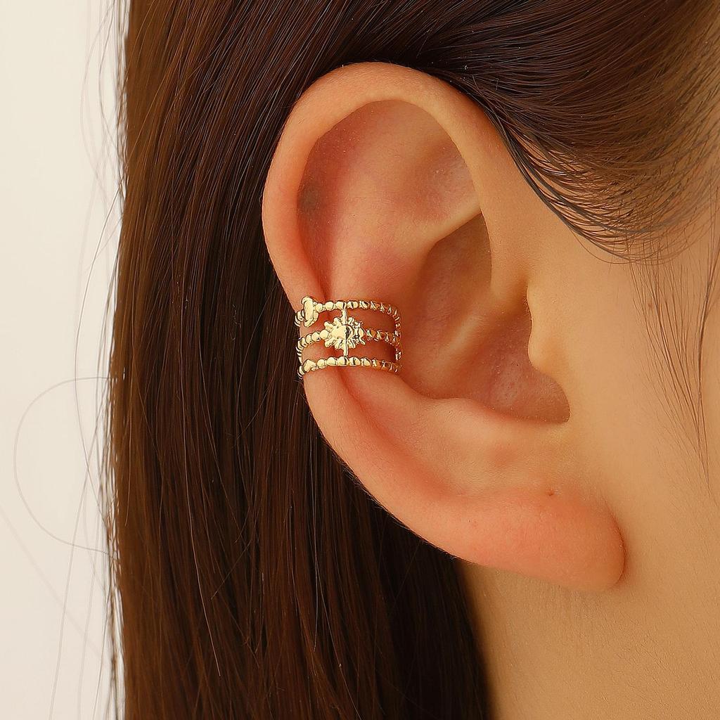 Clip per orecchio retrò francese a doppio strato in lega senza buco: Ear Cuff Semplice da Donna, Stile Freddo, di Nicchia Coreano, Temperamento