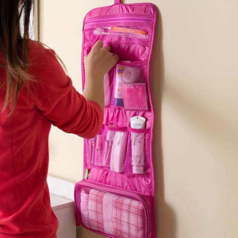 Women' Portable Hanging Travel Toiletry Bag - Compact Folding Cosmetic & Makeup Organizer with Hanging Hook, Lightweight for Airplane, Camping, Gym