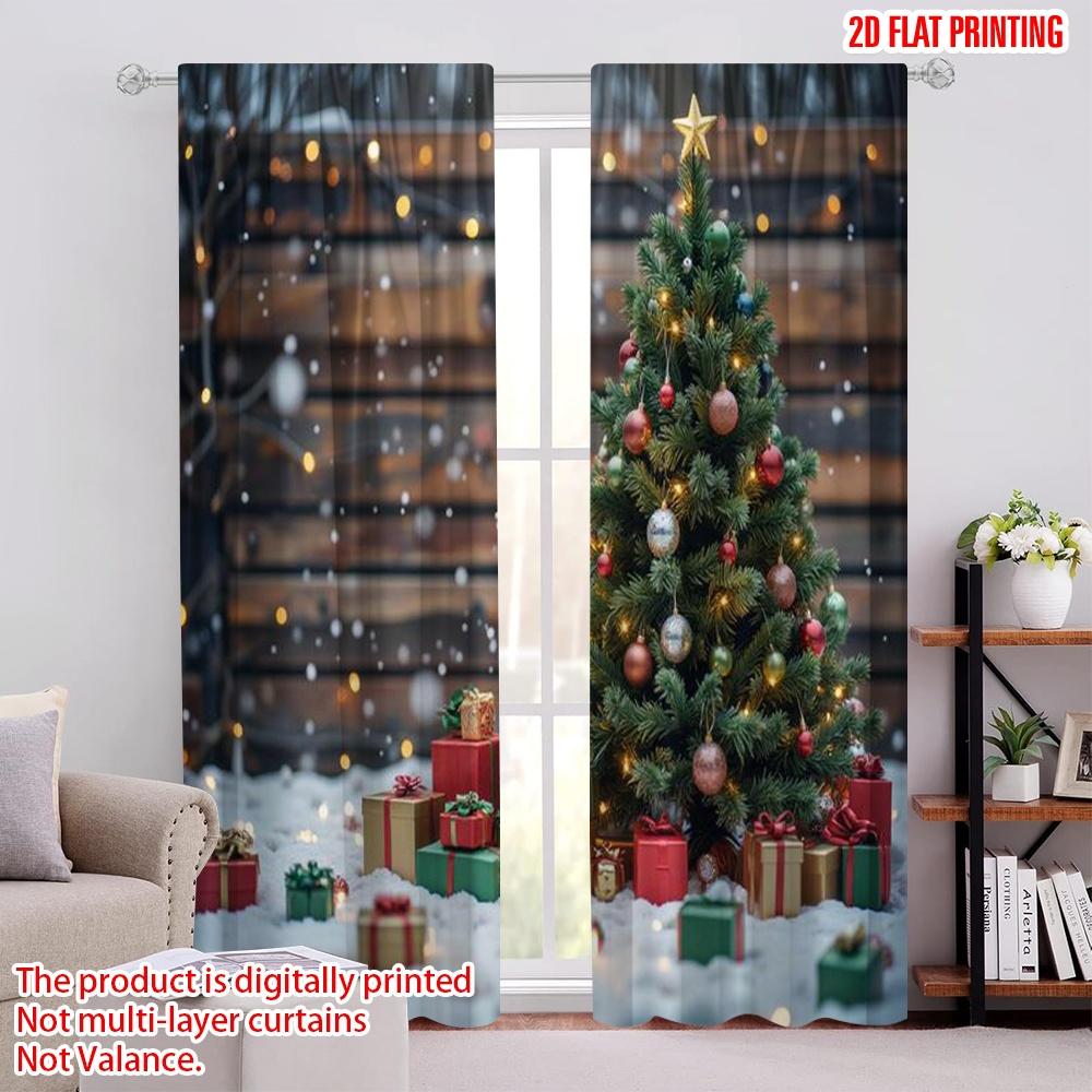 

Set Of 2 Flat Printing Christmas Drapes Snowflakes Stars Durable Polyester Fabric Without Electricity Spring Po Curtains Made W100*H70(CM)-Grommet top&2PCS
