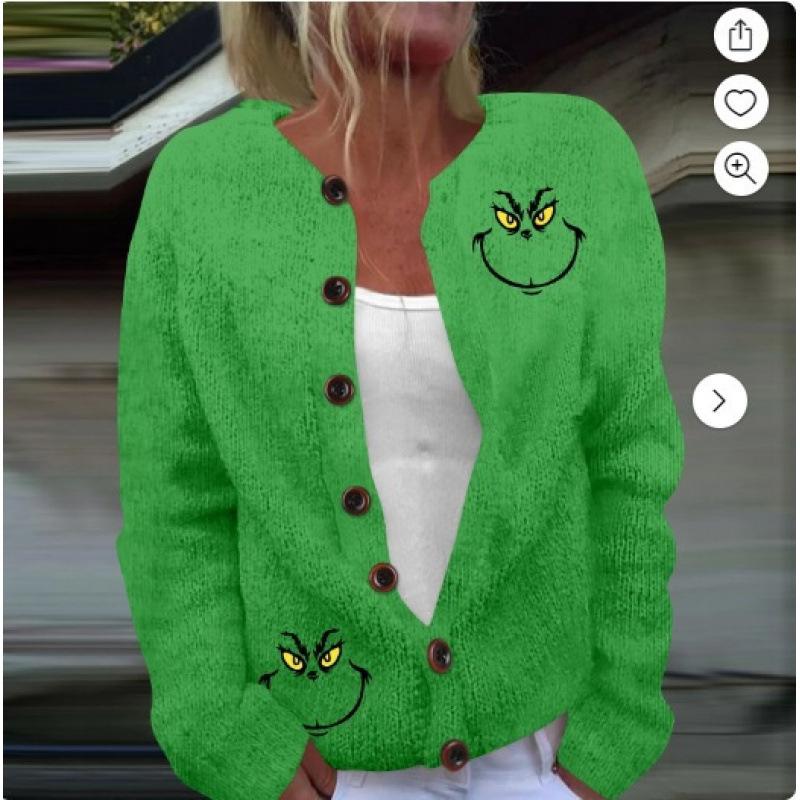 Cardigan Tricot Femme Col Rond Boutonnage Simple Imprimé Floral Manches Longues Vêtement d'Extérieur Décontracté