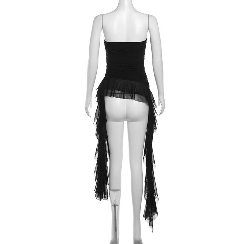 2024 European & American Style Women's One-Shoulder Slim Fit Sleeveless Pleated Top - Solid Color