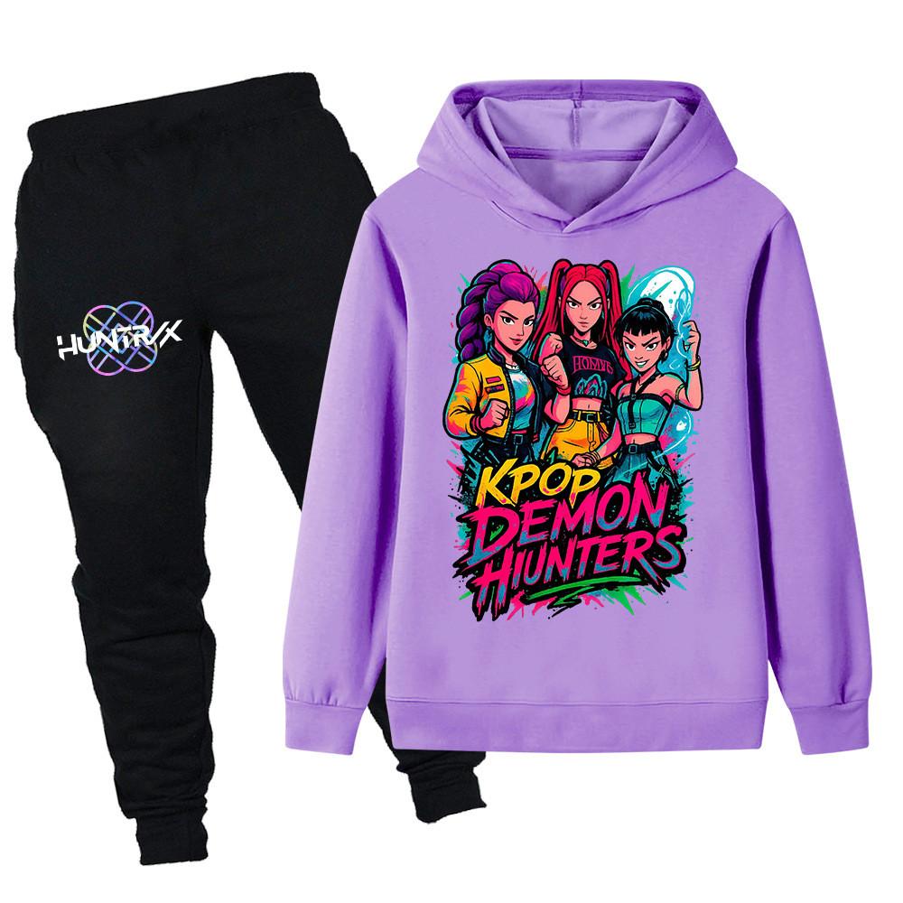 PB1213 Kinder Jungen Mädchen Kpop Mira Zoey Rumi Print Langarm Kapuzenpullover Hose Hosen Kleidersets