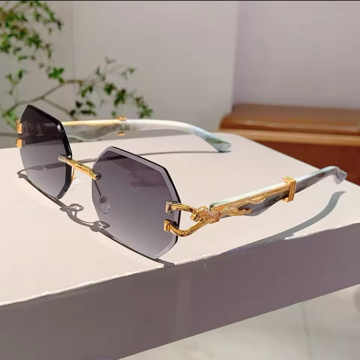 

y2k Rimless Octagon Sunglasses ladies For Men Luxury Designer Vintage Punk Popular Gold Leopard Head Sun Glasses UV400