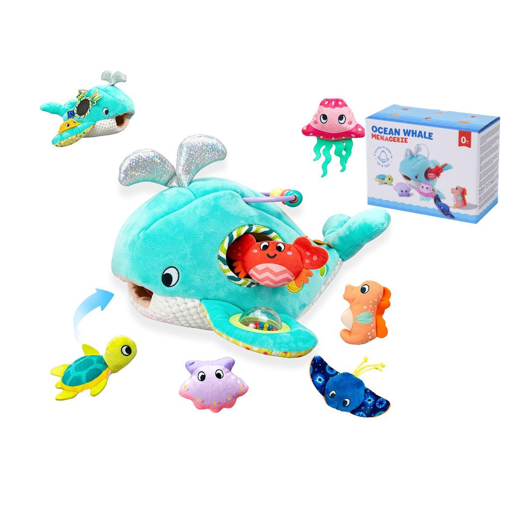 Baby Toys 6-12 Months, Barn Toys with Stuffed Farm Animals for Toddlers 1-3 Baby Plush Beehive wtih Rattles Squeaker Mirror