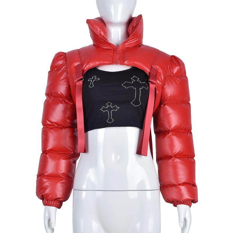 

2023 Standing Collar Zippered Plush Warm Cotton Jacket Red S