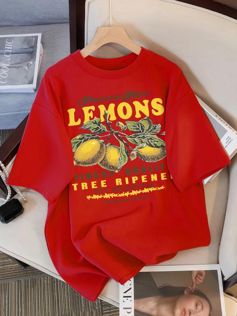 ZX Tee Lemons Fruits Premium Fresh Printing T Shirt Woman Loose Sportswear O-Neck Casual T Shirts Loose All-Match Short Sleeve