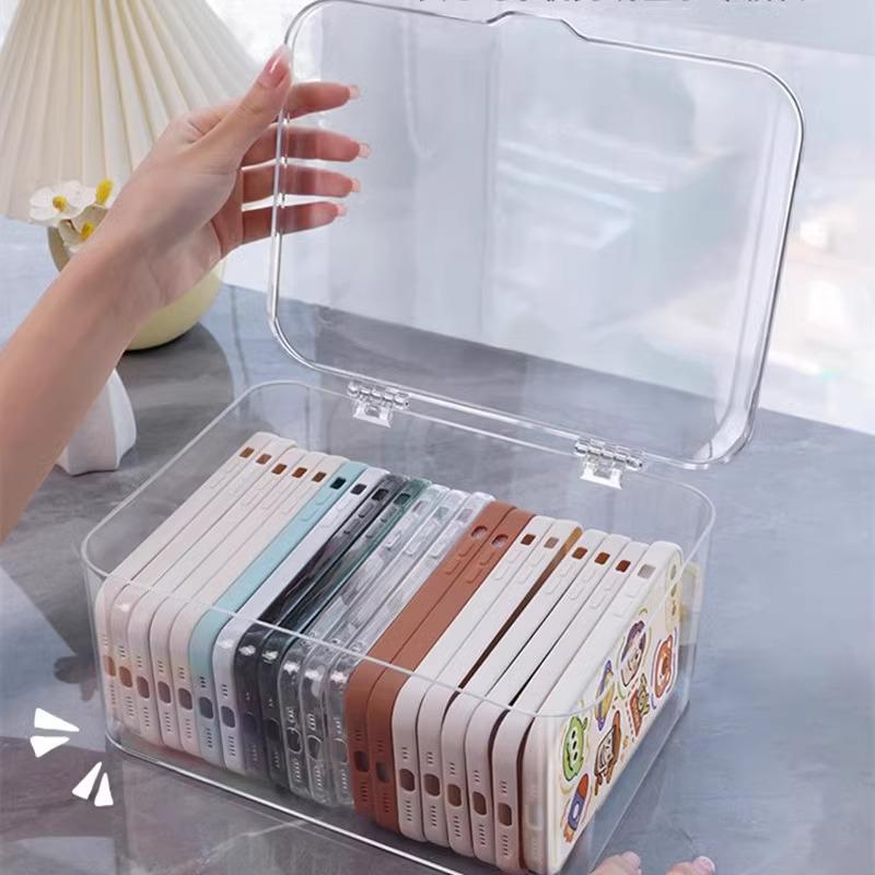 Clear Phone Case Box with Lid - Dustproof Mask & Badge Storage