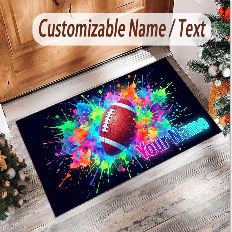 American Football Theme Soft Crystal Velvet Rug Custom Name & Text Print Non Slip Floor Rug for Bedroom Living Room